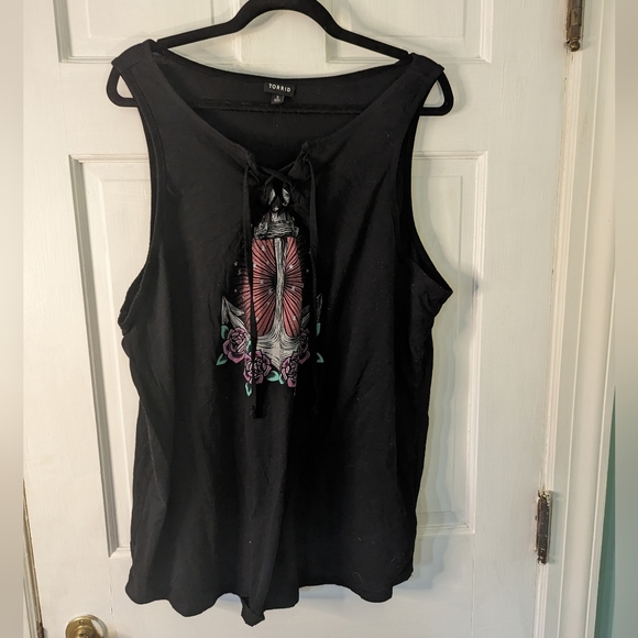 torrid Tops - Torrid size 3 Black Anchor Roses Tank Top Lace Up T shirt